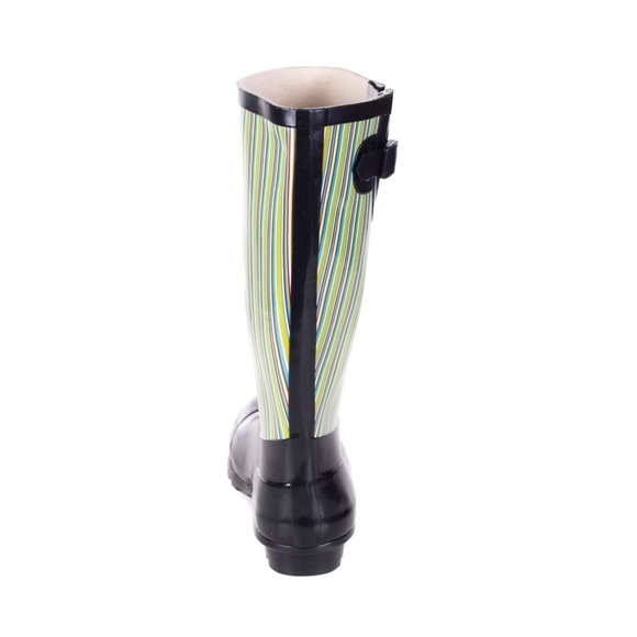 Women's Rubber Rain Boots Wellies,  Black Retro Design - Picture 2 of 3